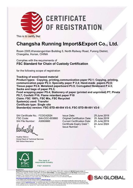 中国 Changsha Running Import &amp; Export Co., Ltd. 認証